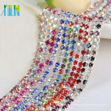 Crystal Rhinestone Chain Trimming para el vestido de boda de lujo SS6.5 8.5 10 12 Rhinestone Metal Cup Chain DIY artesanías